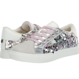 Kids Sparkly Silver and Pink Sneakers